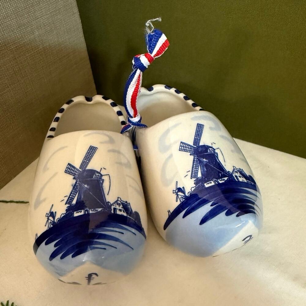 Delft Blue Handpainted Holland Clogs • 6” • Vintage • Crazing